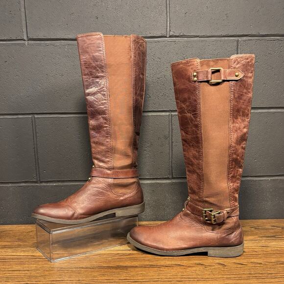 BCBGeneration Gillian Brown Leather Pull On Knee High Campus Boots Women’s 10 B - Picture 1 of 8